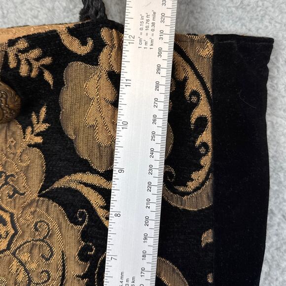 Velvet Tapestry Cameo Handbag Brooch Closure Vintage Black Gold Rare Mia Borsa - Picture 6 of 9